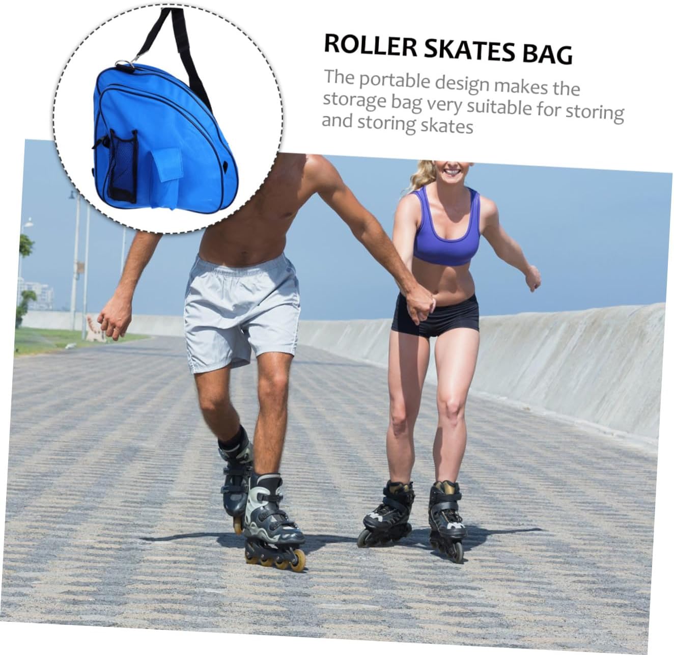 Roller Skates Storage Bag Portable Skate Carry Pouch Lightweight Protective Bag with Blue