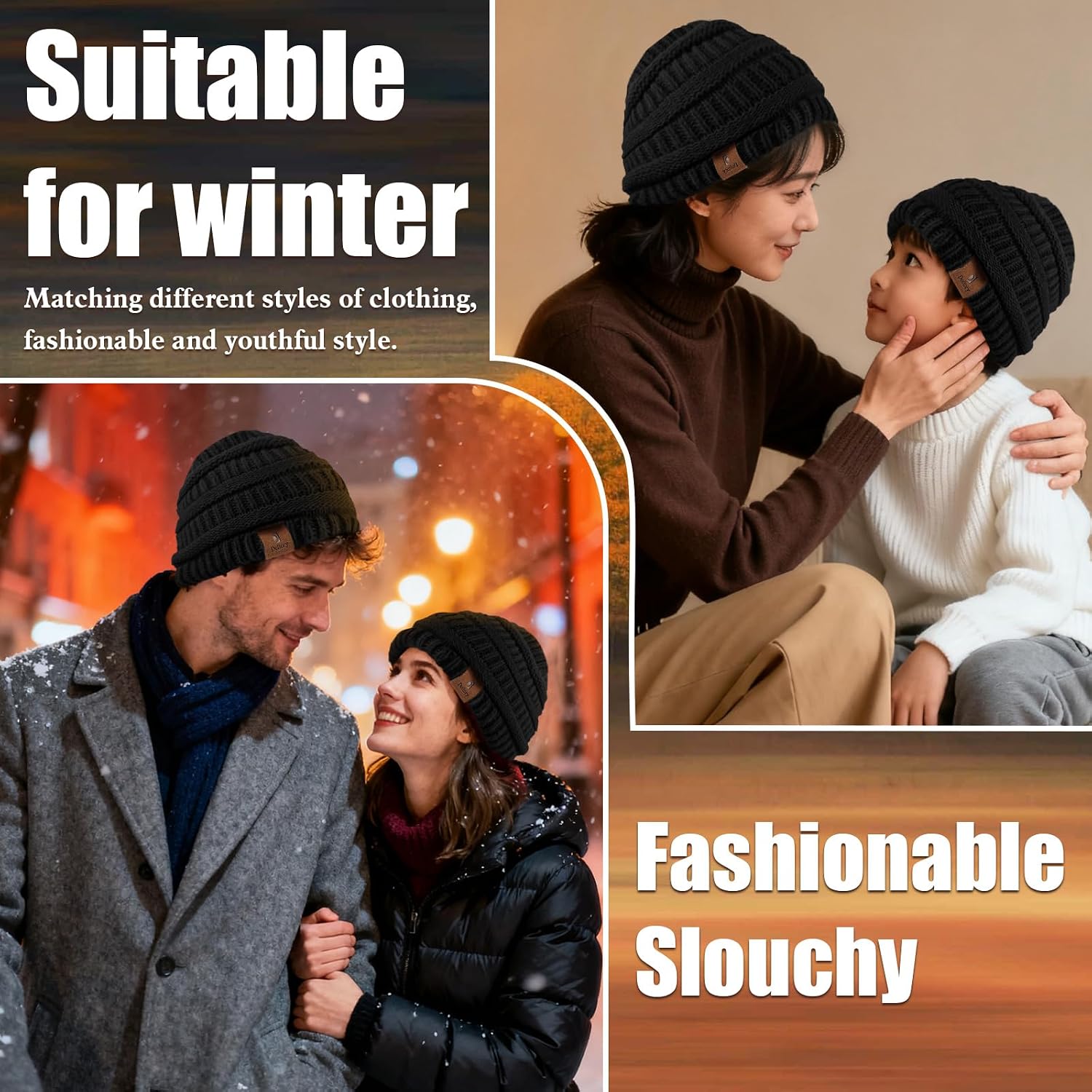 Beanies Hat for Women & Men,Warm Soft Knitted Beanie Unisex Cuffed Hat for Winter Fleece Lined Hats Snow Cap