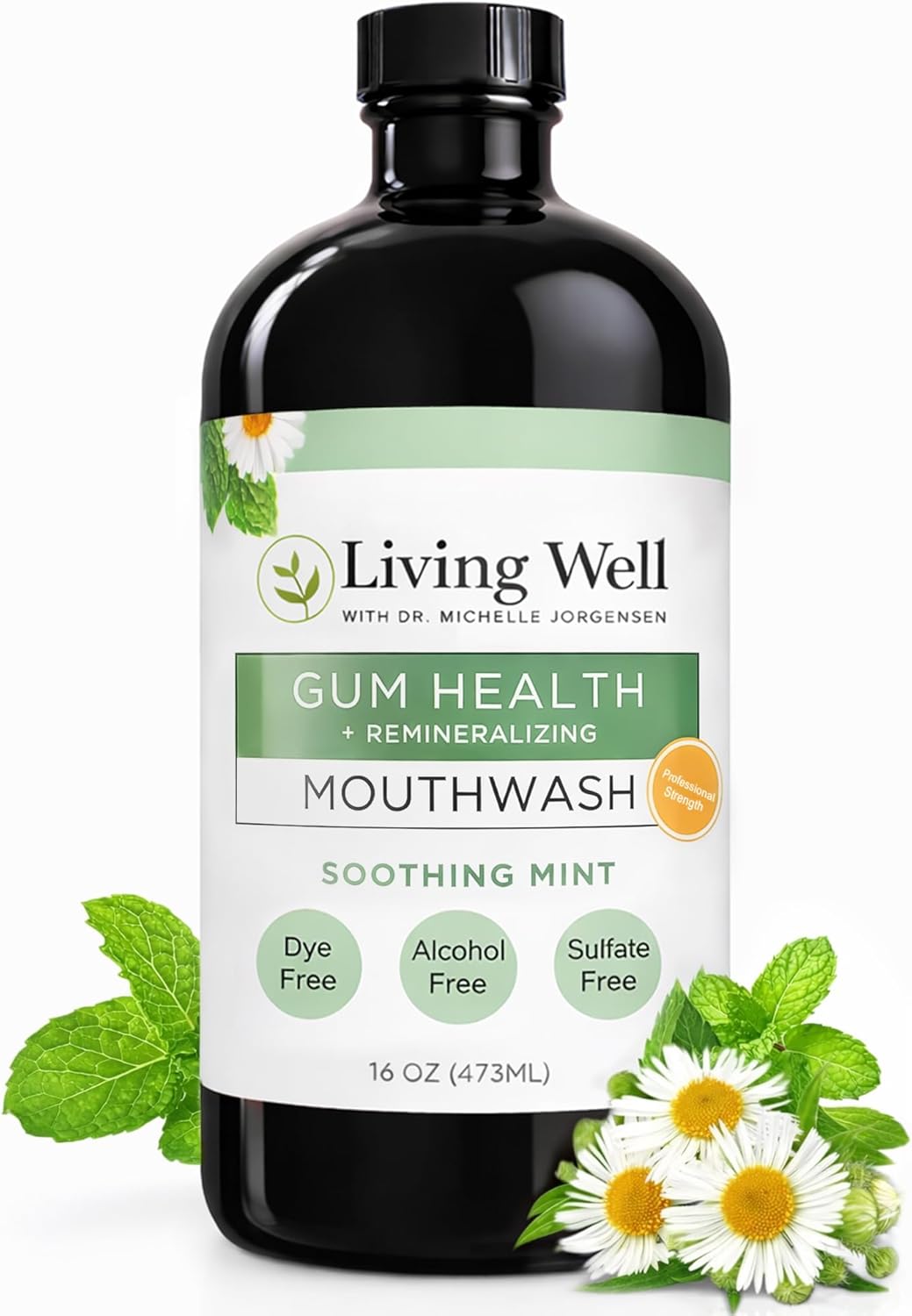 Living Well with Dr. Michelle Remineralizing + Gum Health Mouthwash – Soothing Mint | Hydroxyapatite, Colloidal Silver | Alcohol-Free, Fluoride-Free, Fresh Breath Support
