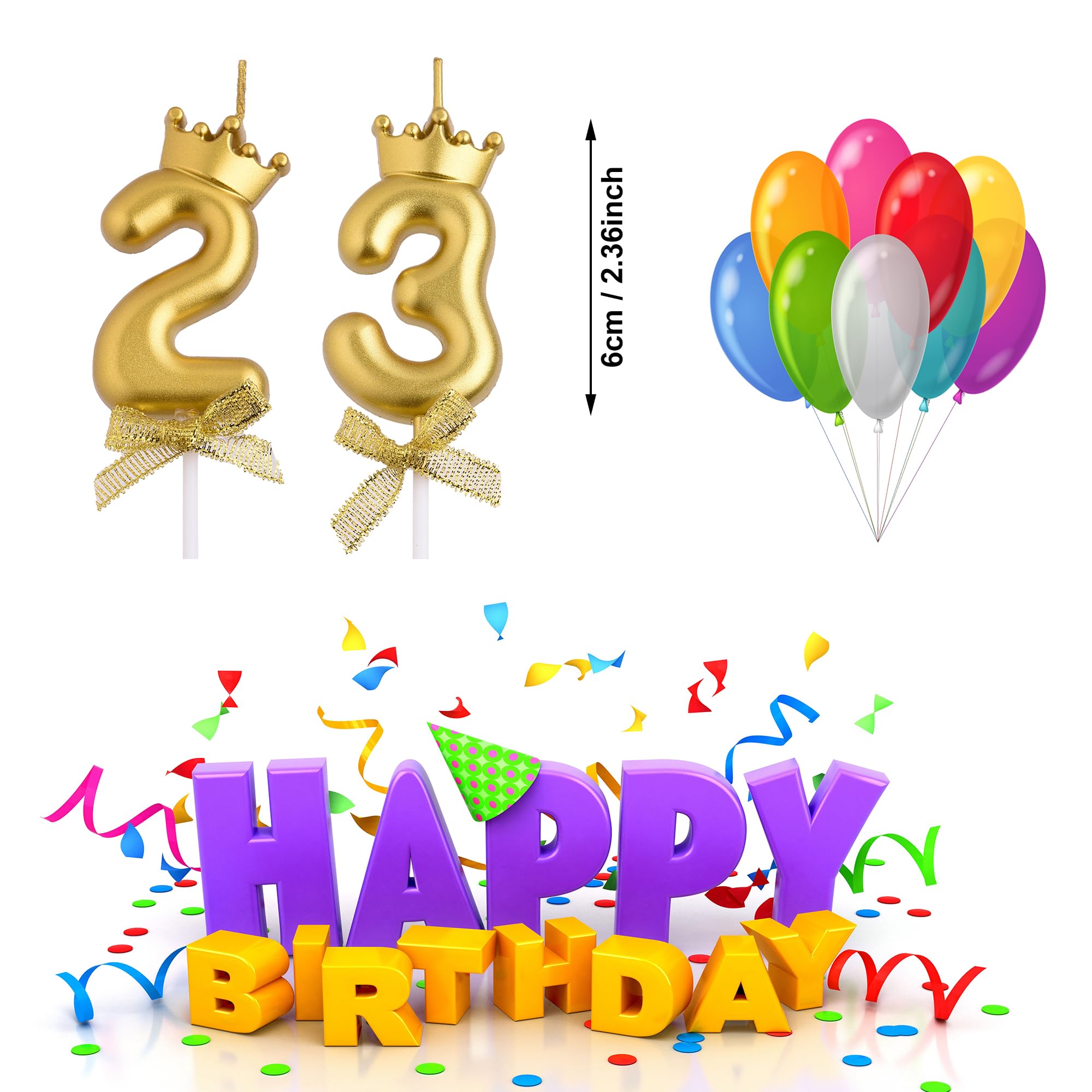 VSHILI 23rd 32nd Birthday Candles, Gold 32 23 Year Old Number Birthday Candles, Happy Birthday Party Cake Topper Decoration Gifts for Women Men