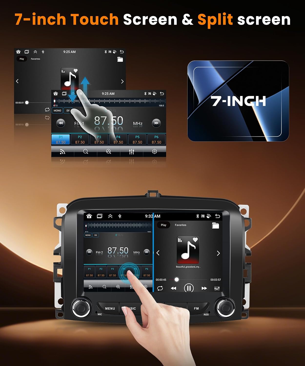 Split screen feature on 7-inch touchscreen