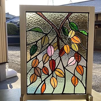 ステンドグラス　Glass　Leaves 受注制作】ステンドグラス glass Leaves ガーランド Stainedglass