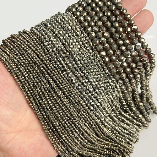 easyhaha DIY Faceted Small Natural Stone Beads Turquoises Moonstone Quartz Amethysts Lapis Beads 2/3/4/6MM for Jewelry Making Beadwork (Color : 23 Pyrite, Size : 2MM)