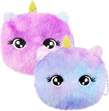 2 Pcs Plush Coin Purse, Girl Small Coin Purse | Cute Cartoon Plush Coin Bag with Zipper | Small Coin Purses Lovely Princess Gift for Women Girls Kids Round Eyes, Purple