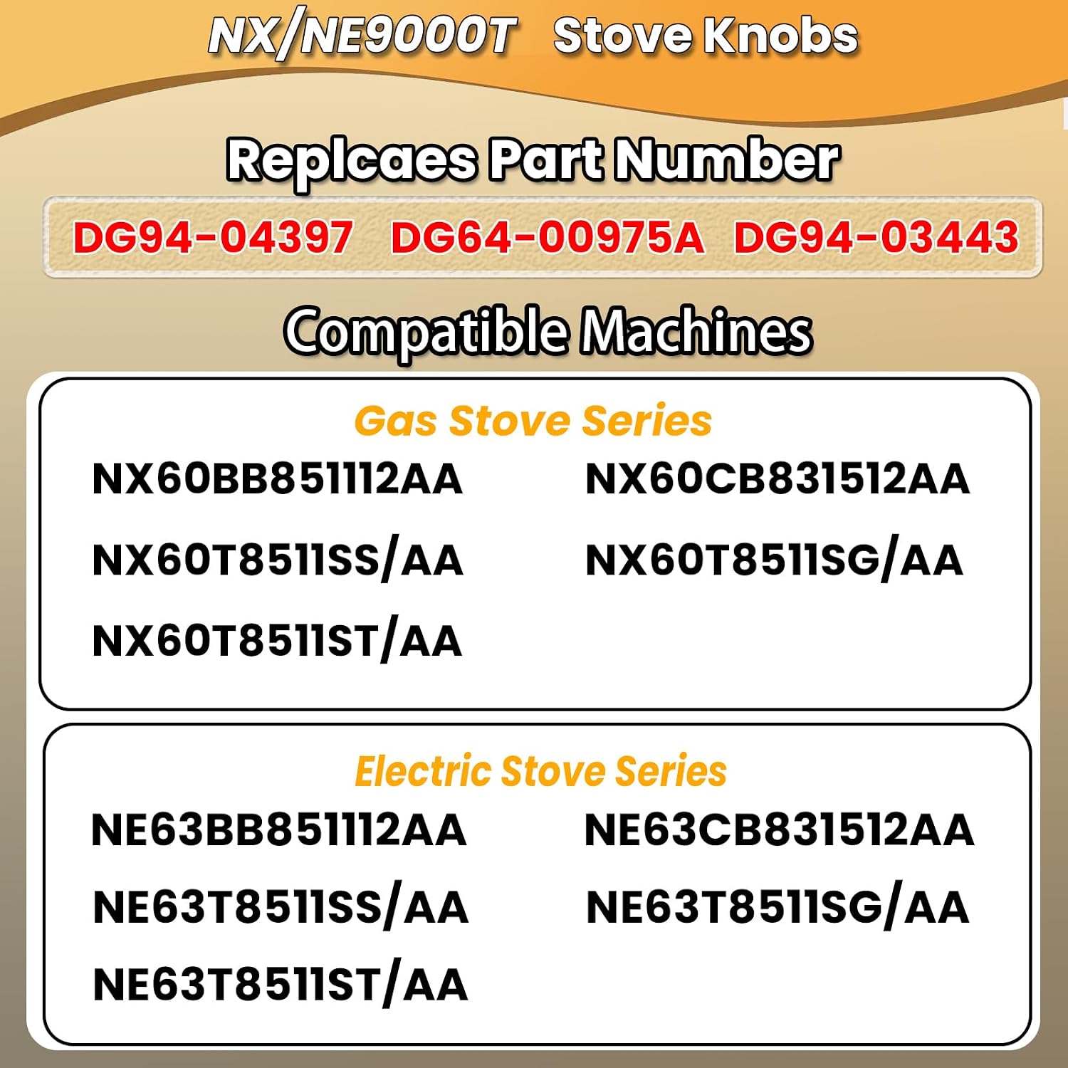 Upgraded NX/NE9000T Fit for Samsung Stove Knob Replacement and DG94-04397,DG64-00975A,DG94-03443 Gas Stove Knobs Models NX60BB851112AA,NX60CB831512AA,NX60T8511SS/AA,NX60T8511SG/AA,NX60T8511ST/AA