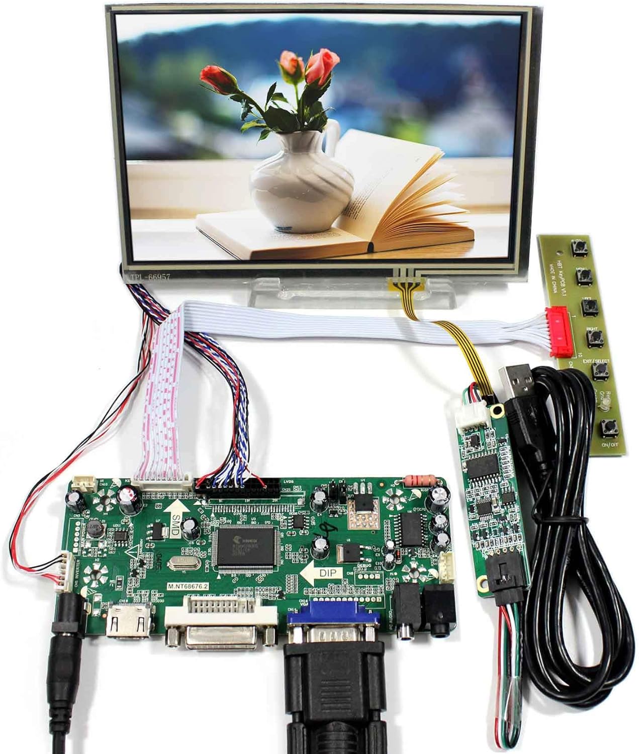 VSDISPLAY 7" 7 Inch 1280X800 LCD Screen N070ICG-LD1 with DVI VGA Audio LCD Controller Board 68676 & Touch Panel