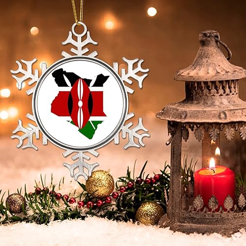 Miniatura 3 de Adorno de Navidad de Kenia para niños bandera de Kenia copo de nieve de metal adorno de Navidad bandera nacional recuerdo de Navidad regalo de