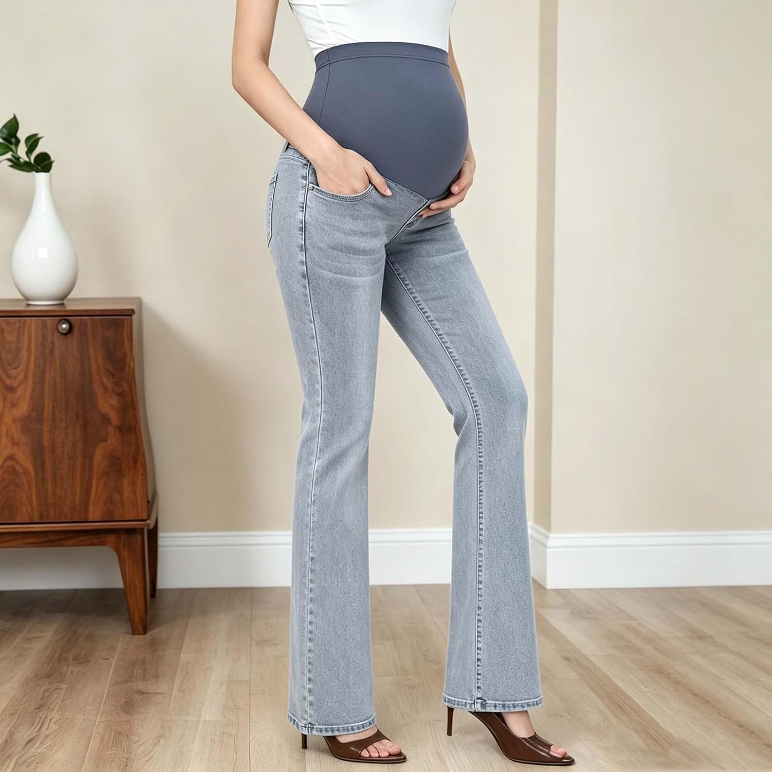 Maternity Bootcut Jeans Over Belly Stretch Flare Denim Pants Women