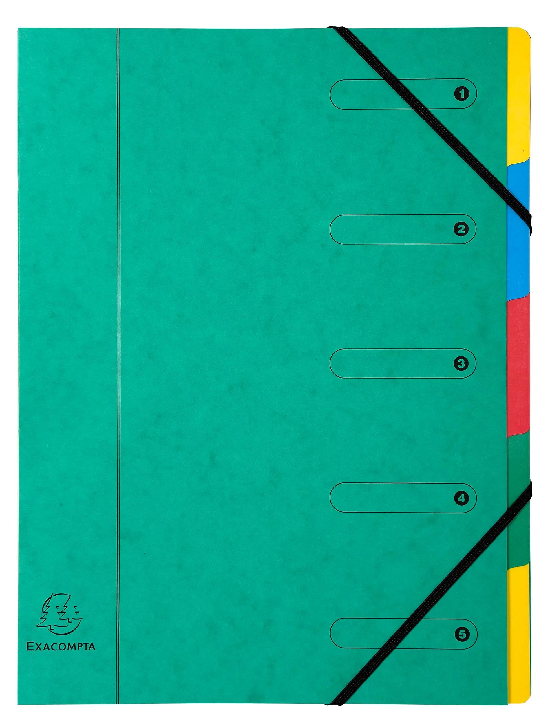 Exacompta - Réf. 5205E - Carton de 8 trieurs HARMONIKA - avec élastiques et fenêtres imprimées - couverture en carte lustrée - dos extensible - 5 compartiments - pour A4 - dim 24,5 x 32 cm - assorties