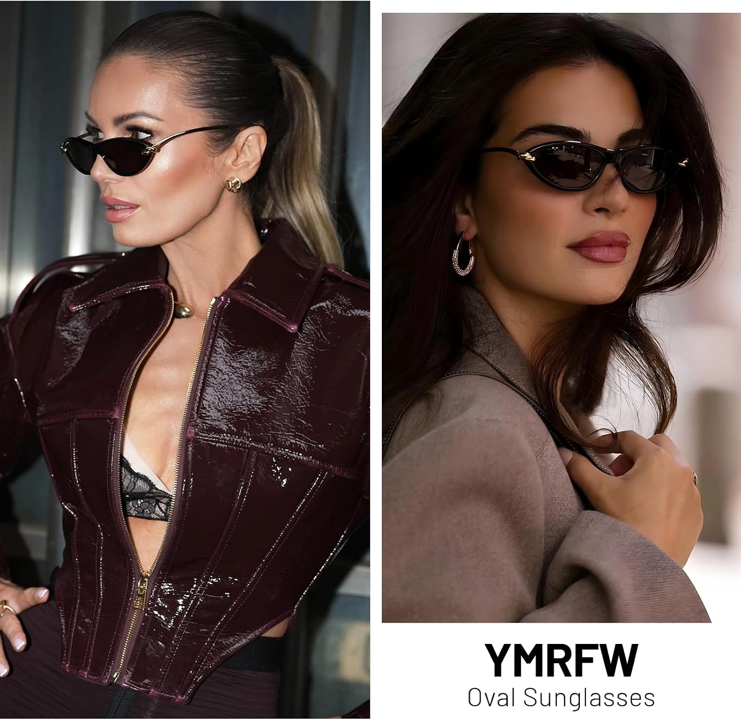 Retro Oval Cat Eye Sunglasses for Women Y2k Designer Trendy Narrow Shades Metal Temples UV protection Sun Glasses