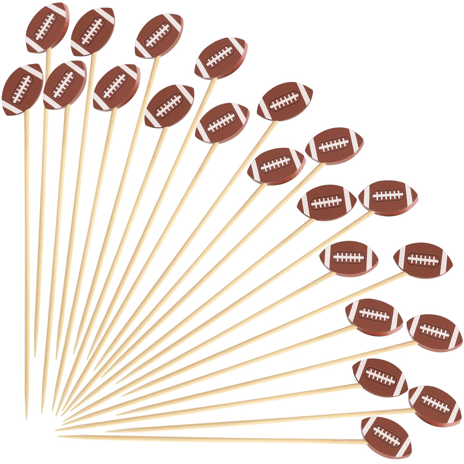 100 palillos de cóctel de fútbol, palillos de dientes decorativos para aperitivos, bebidas, alimentos de frutas, pinchos de bambú de 4.7 pulgadas de largo, palitos de charcutería para pelota de rugby,