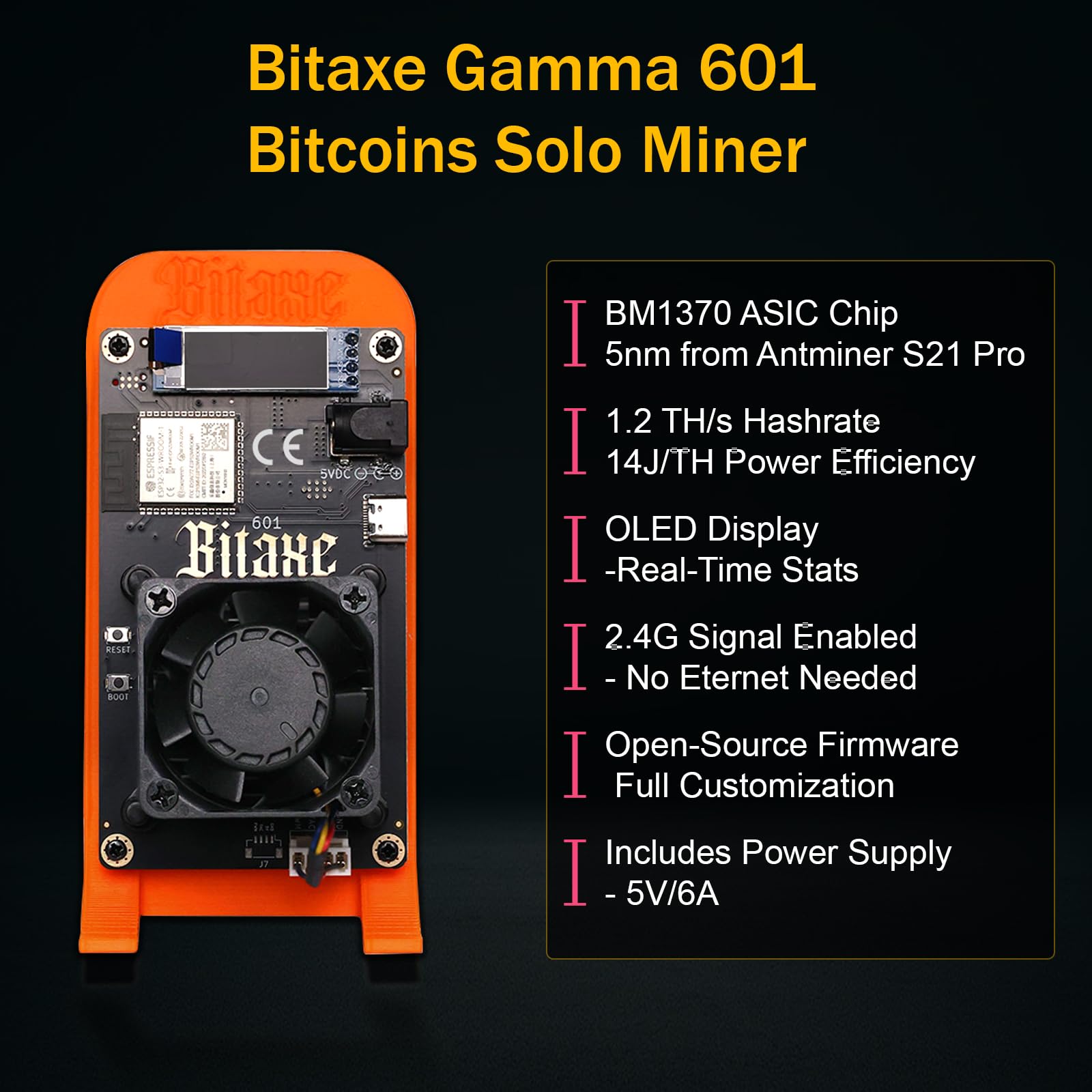 Amazon.com: Bitaxe Gamma 601 Solo Bitcoin Miner,BM1370 Asic, Up to
