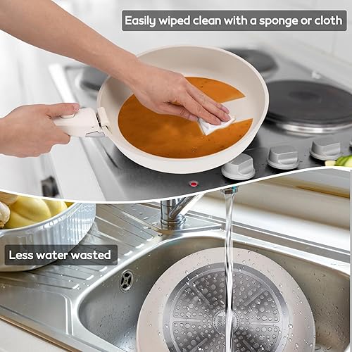 Miniatura 7 de Juego de 20 ollas y sartenes de cerámica antiadherentes, juego de utensilios de cocina con asas desmontables, apto para horno, listo para inducción,