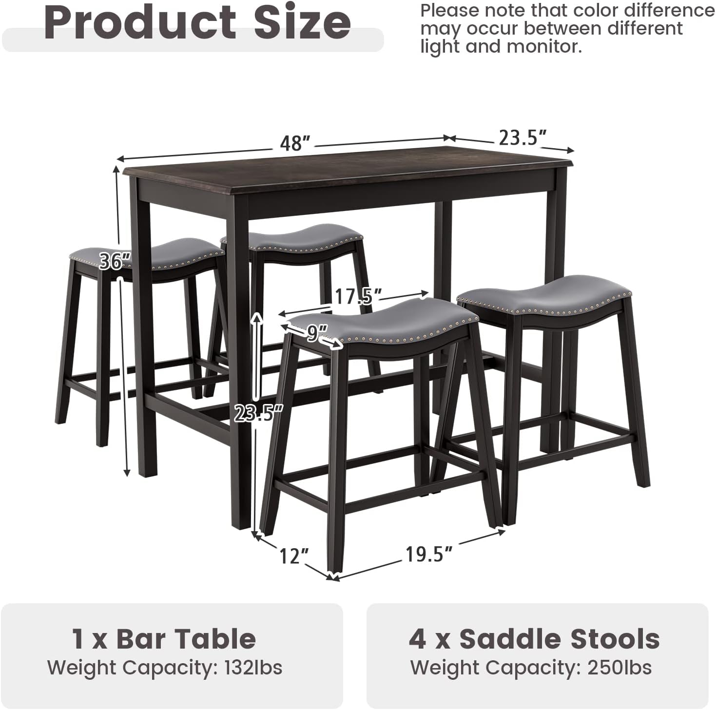 GOFLAME 5-Piece Bar Table Set - Modern Bistro Table with 4 Upholstered Stools, Perfect for Kitchen, Dining, or Pub