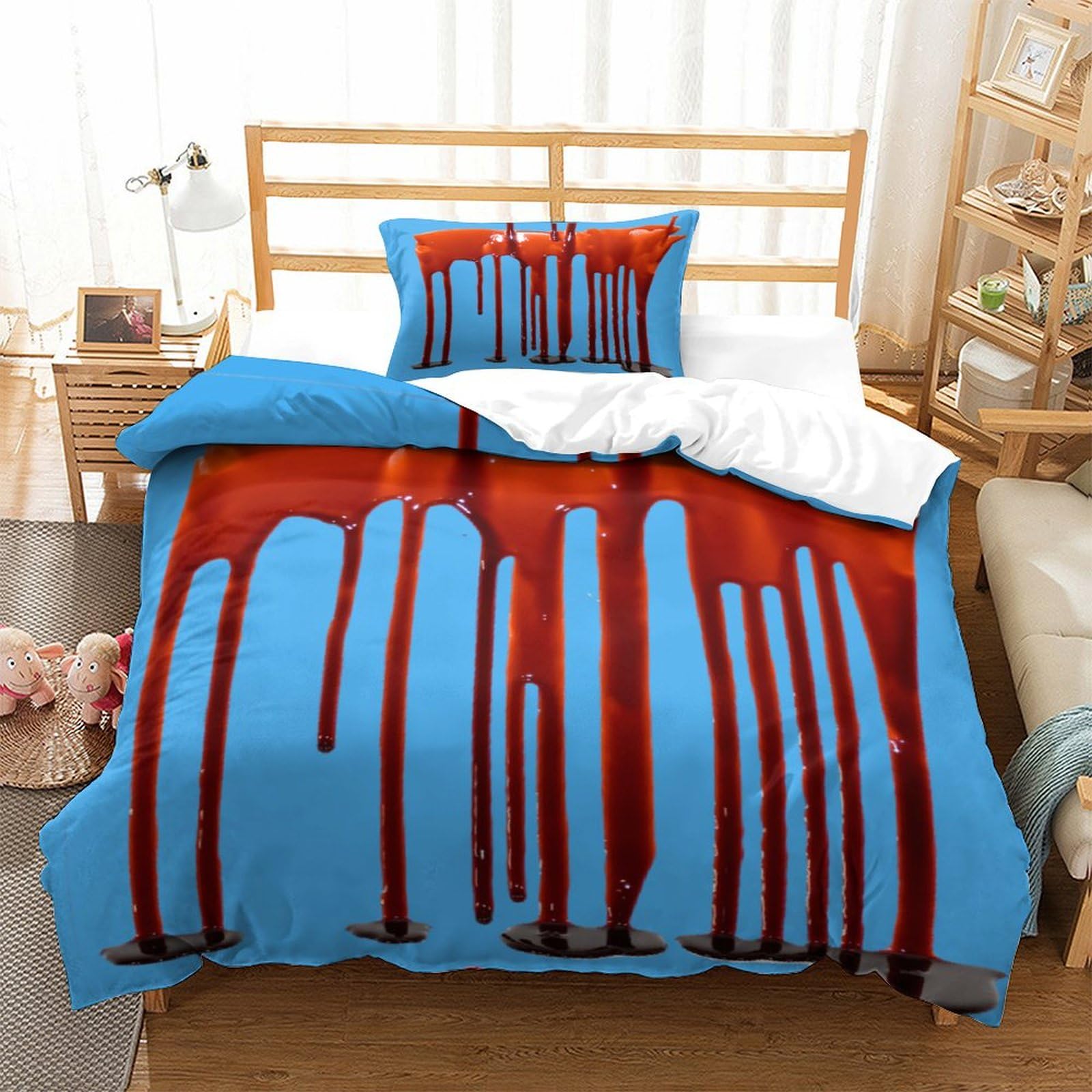 P1s9u7w5y Blood Splash-7 3D Printed Graffiti Drip Duvet Cover Set 3Pcs Microfiber Blue Drip Bedding Set Single（135X200cm）