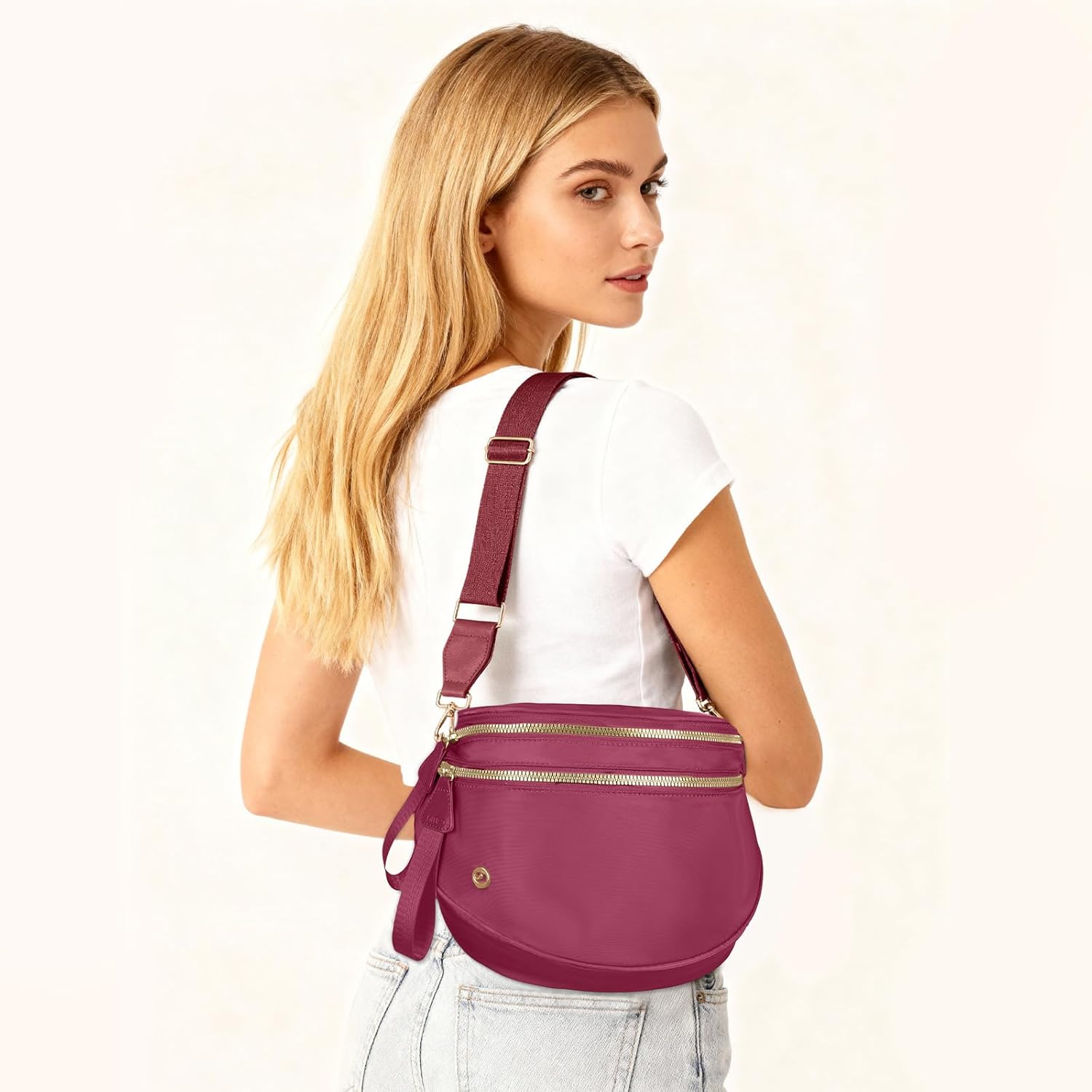 Spacious Crossbody Bag Nylon Bum Bag for Women Fanny Packs Handbags with Adjustable Straps - Image 6