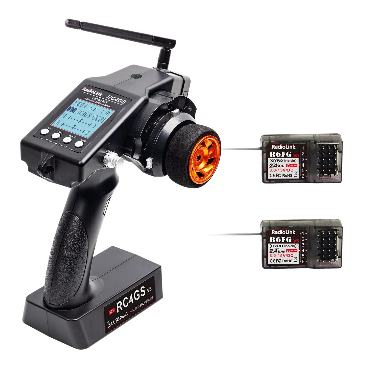 Radiolink RC4GS V3 5 Kanäle 2.4GHz RC Sender mit 2 Stück Empfängern R6FG, Gyro Telemetrie Integriert, Dual Mix Programmierbar für RC Auto Truck Buggy Rennfahrzeug Drifting Crawler RC Boot