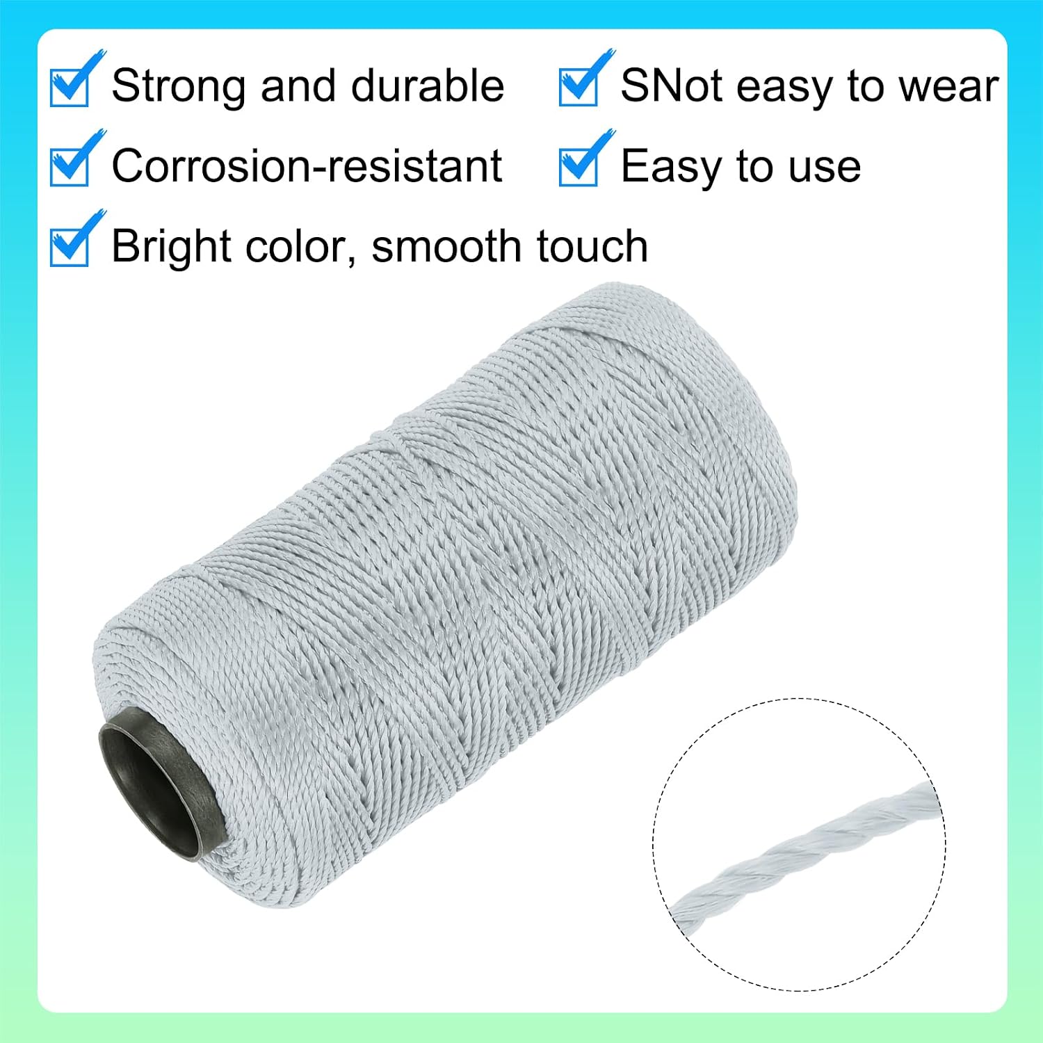 MECCANIXITY Nylon String 3 Strands Twisted Mason Line 1.5mm x 218 Yards Nylon Twine String for DIY Projects, Home Improvement, Gardening, Gift Wrapping, Christmas Party Supplies, Light Grey