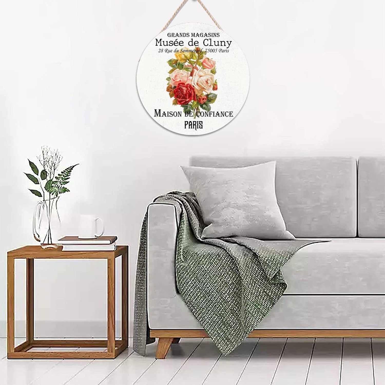 Personalized Pattern Front Door Sign, Vintage Flower Wood Door Sign, Custom Calligraphy 16x16in Wall Door Hanging Sign Farmhouse Front Porch Decor Housewarming Gifts