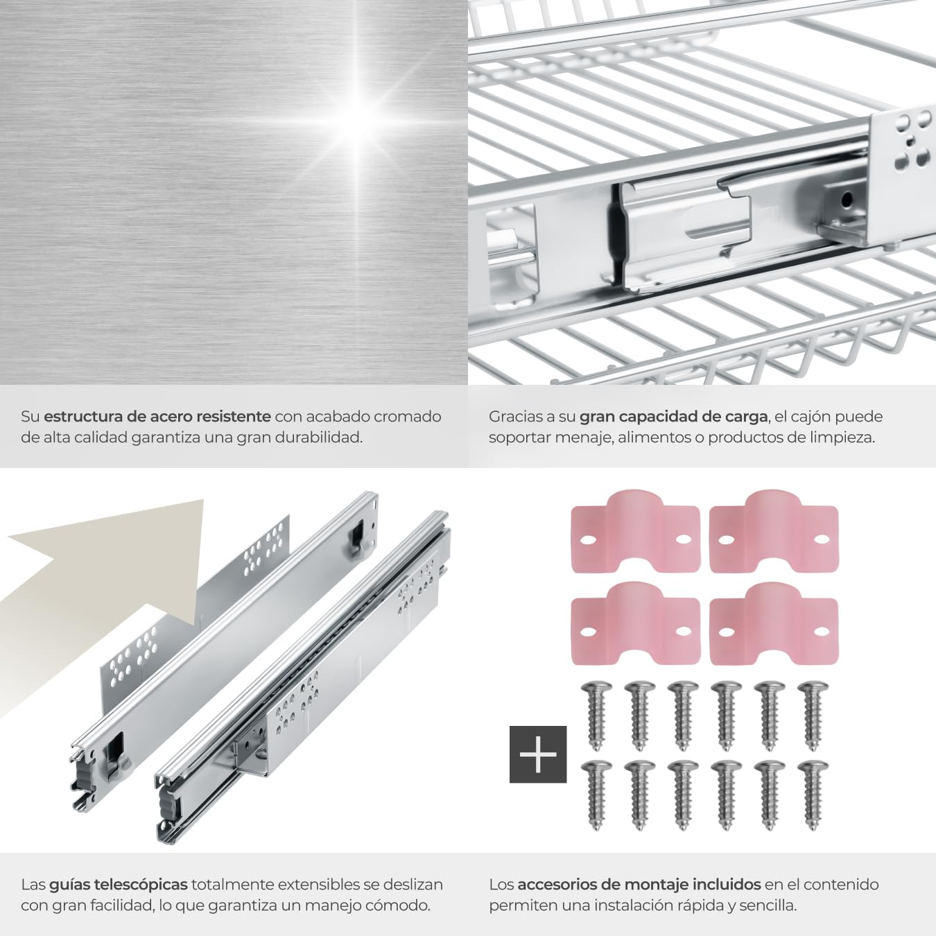 tectake® Cajón Telescópico, Bandeja Extraible Armario, Rieles Extensibles, Organizador Cocina, Organizador Armario Cocina, Cajon Telescopico Cocina - 2 Cajones, Apto para armarios de 30 cm