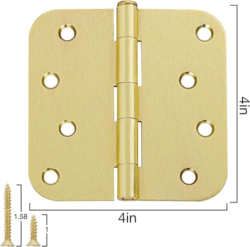 Miniatura 7 de Paquete de 18 bisagras de puerta exteriores de 4 pulgadas, bisagras de puerta de latón cepillado para exteriores, color oro satinado de 4 pulgadas,