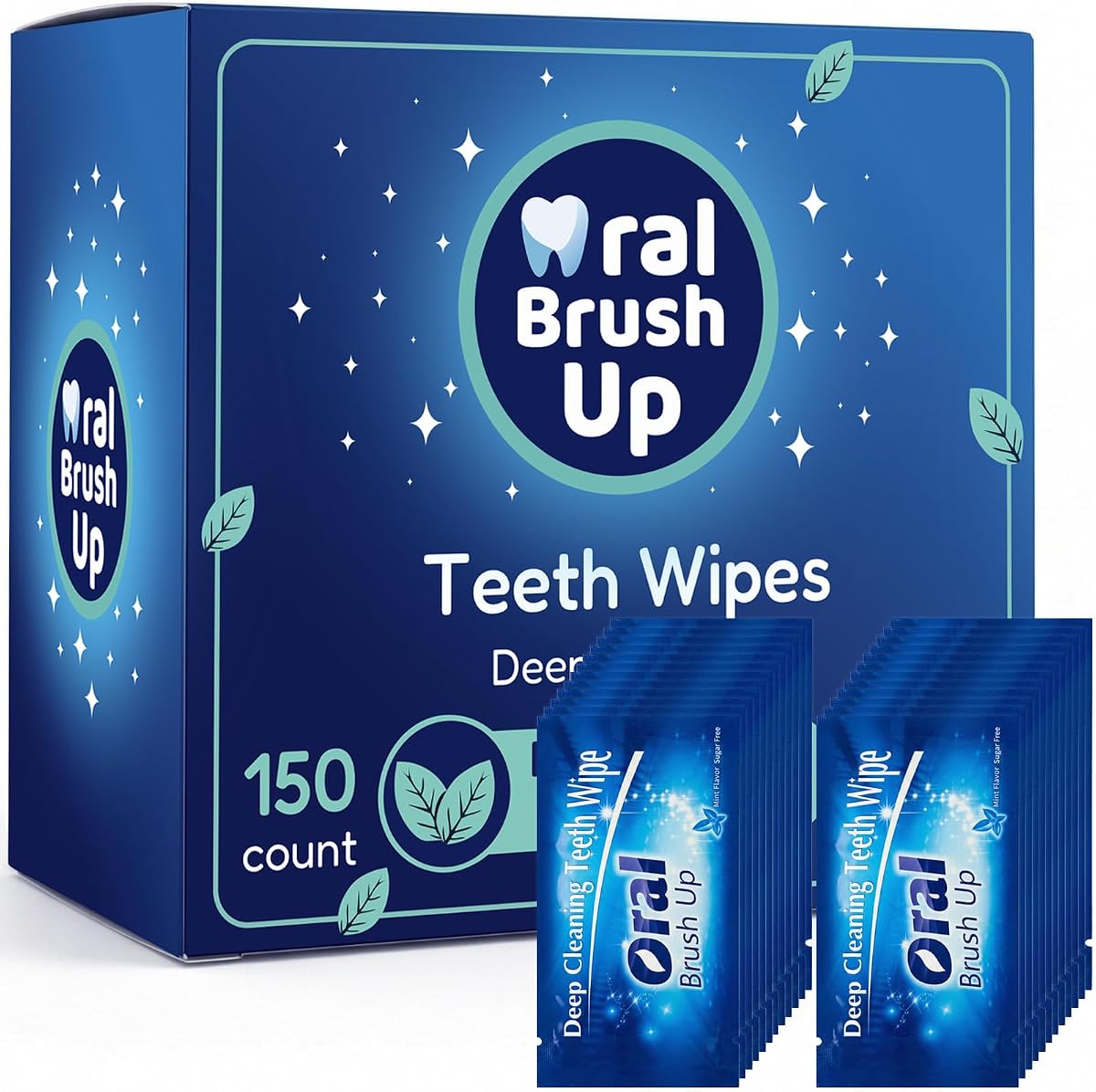 150 Count Disposable Oral Care Finger Wipes, Textured Oral Brushing Cloths for Quick Refreshing, Individually Wrapped, Mint-Scented, Portable Teeth Cleaner for Travel, Coffee & Social Meetings