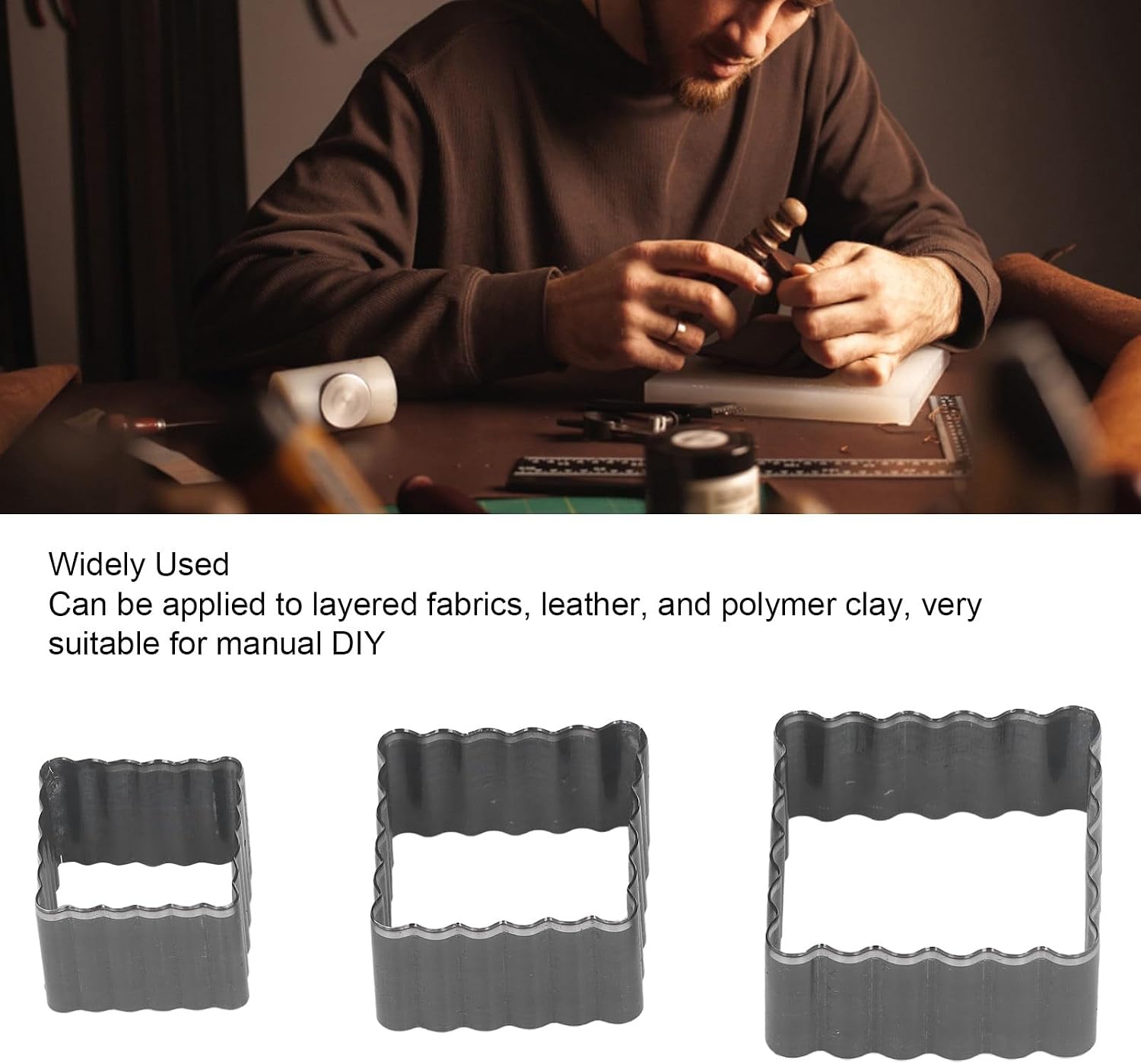 Leather Punch Cutter 3 Pcs Leather Punch Mold 30x30 40x40 50x50mm Square Shape Wavy Frame Alloy Steel Cutting Die