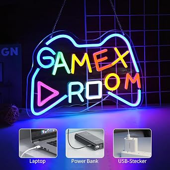 Livofloral Game Room LED Neon Tabela Neon Işık Dekor Duvar için Oyun Neon İşareti USB Güç Kablolu Oyuncu Işıklı Levha Sanat Oyun Odası Ev Dekorasyonu Yatak Odası Parti Bar [Enerji Sınıfı F]