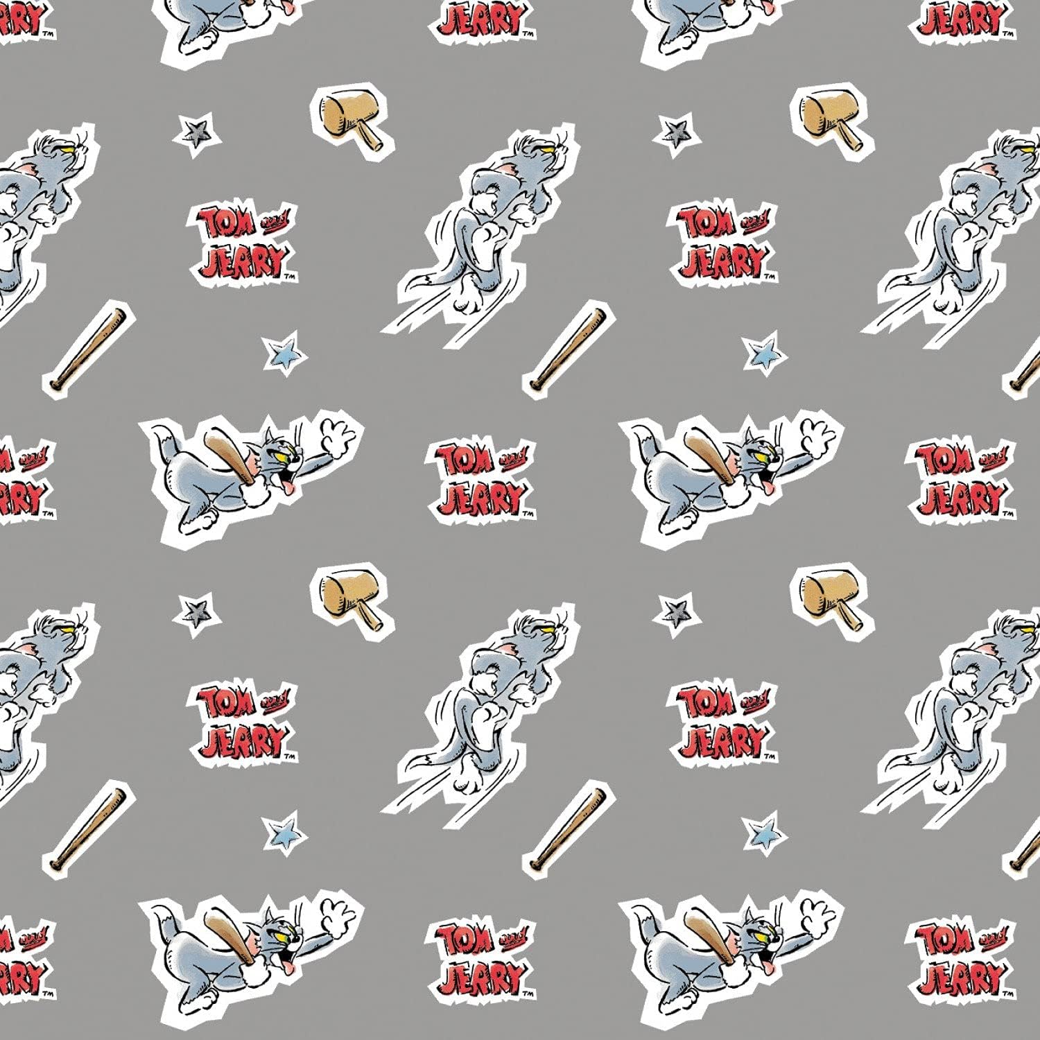 Tom and Jerry Fabric Tom in Gray Hanna-Barbera Premium Quality 100% Cotton Fabric by The Yard