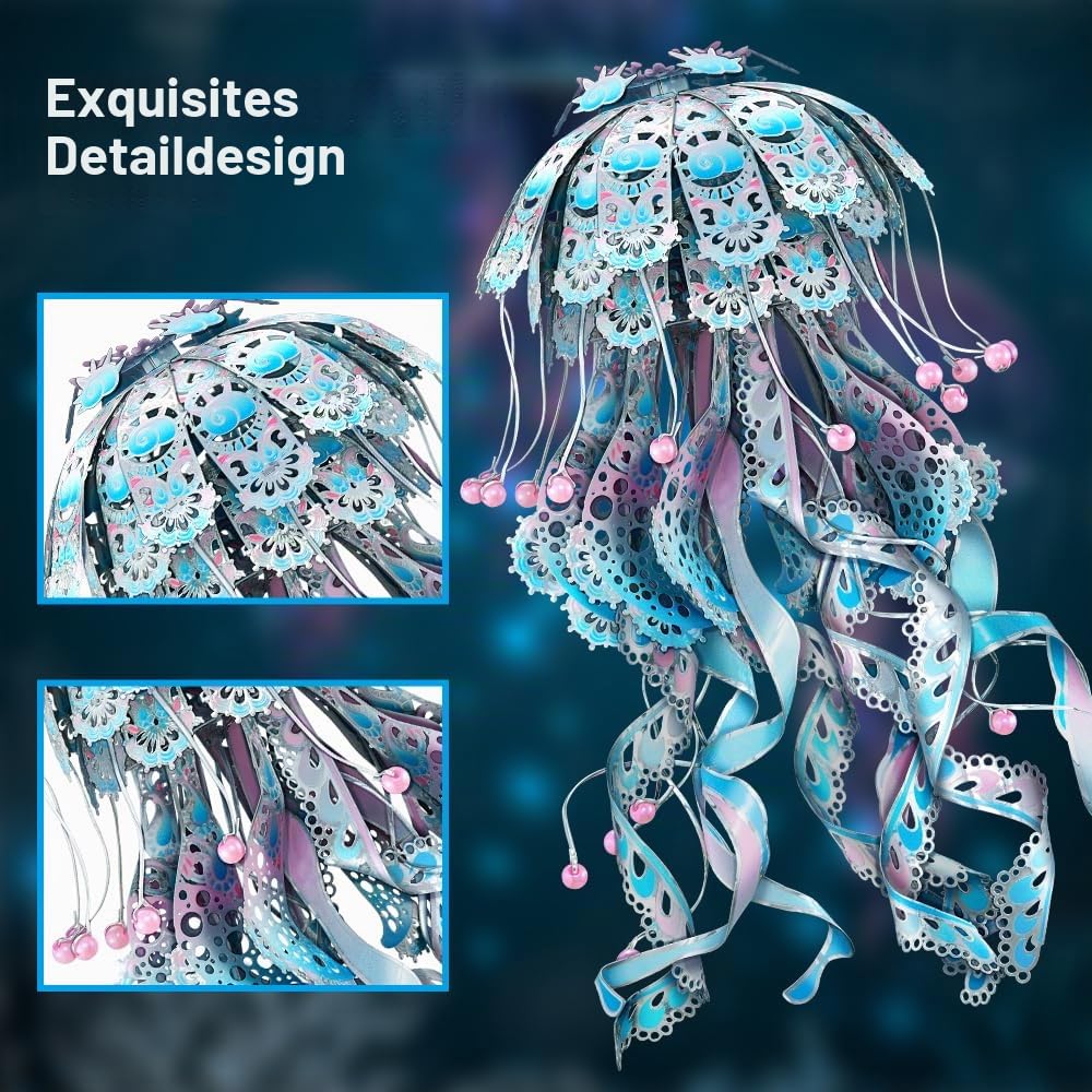 Piececool 3D Puzzle Metall Quallen, 3D Metall Puzzle Meeresbiologisches Modell für 340 Edelstahl, Ganzes Metall, Geburtstagsgeschenk, Modellbausatz Erwachsene, 61 Teile (Blau)