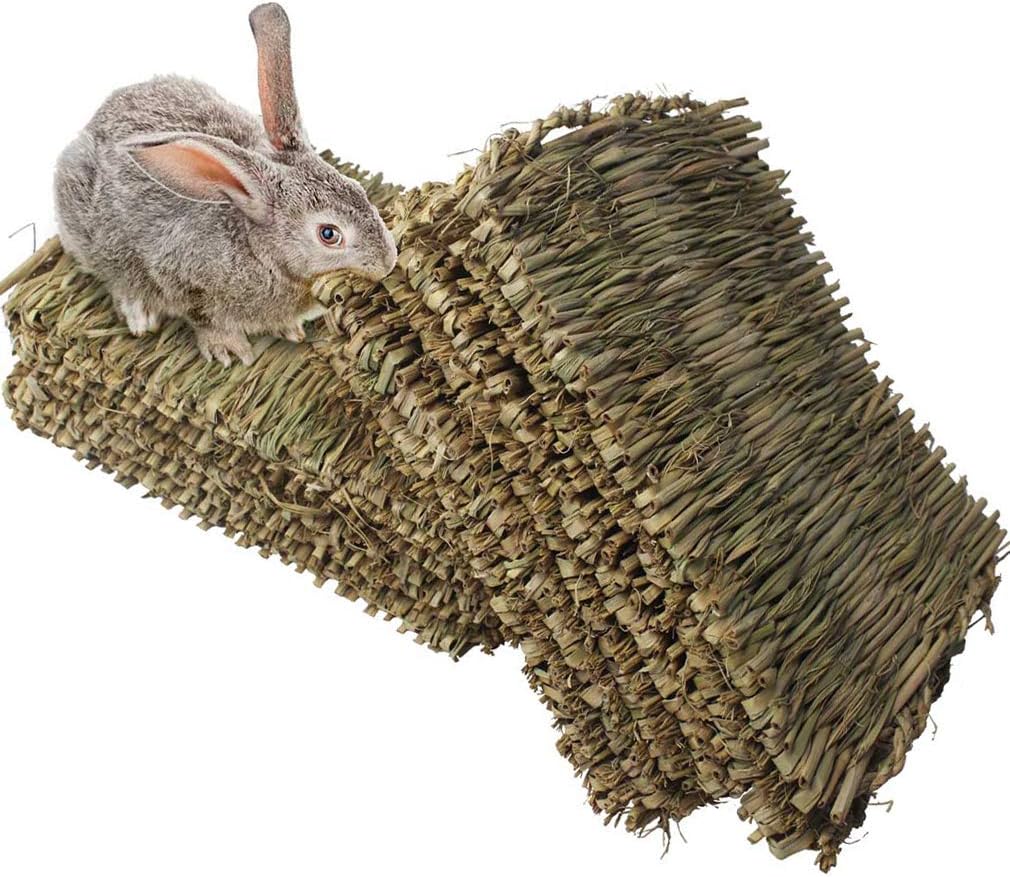 PINVNBY Rabbit Mat for Cages Woven Bunny Grass Bed Nest Chew Toy Bed for Hamsters Parrot Hedgehog Guinea Pig Bunny and Other Small…