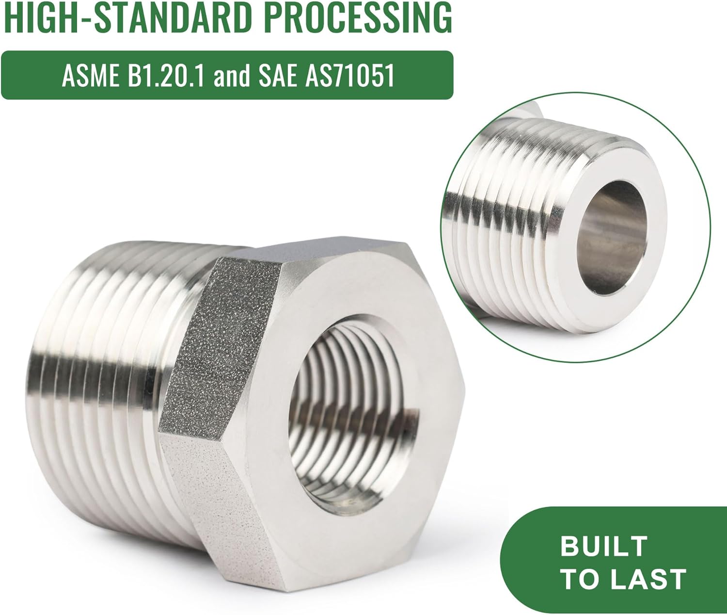 U.S. Solid 304 Stainless Steel 6000 Psi Hex Bushing Reducer Male*Female(1 * 1/2 NPT)