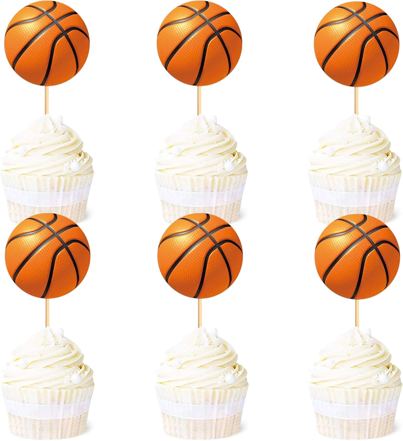 Ercadio 24 Pack Double Sided Basketball Cupcake Toppers Star Sports Ball Cupcake Picks Baby Shower Basketball Sports Players Theme Birthday Party Cake Decorations Supplies