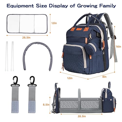 Miniatura 4 de JOYCE Mochila para pañales para bebé, con estación de cambio de pañales, mochila impermeable de viaje multifuncional, para bebés niños y niñas, con