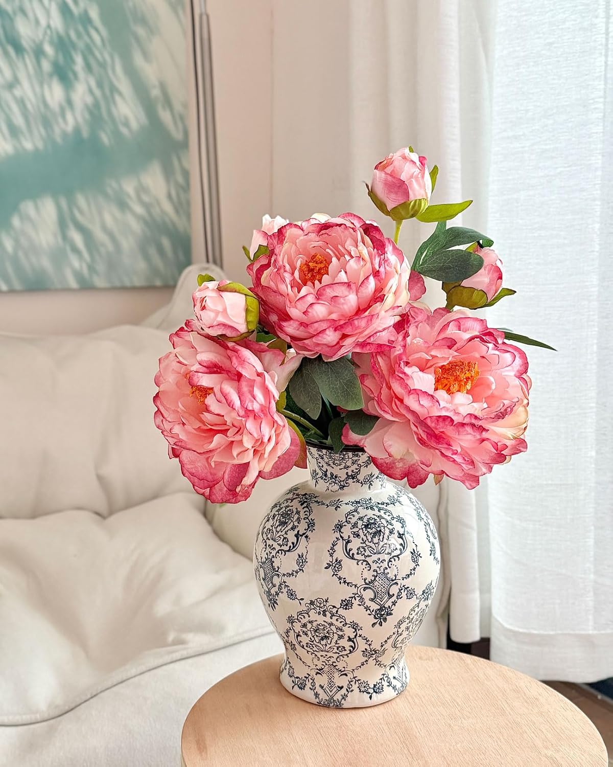 Vintage Chinoiserie Ceramic Vase, Classic Decorative Porcelain Flower Vase for Centerpiece Living Room Table Shelf, Retro Country Decor - Image 2