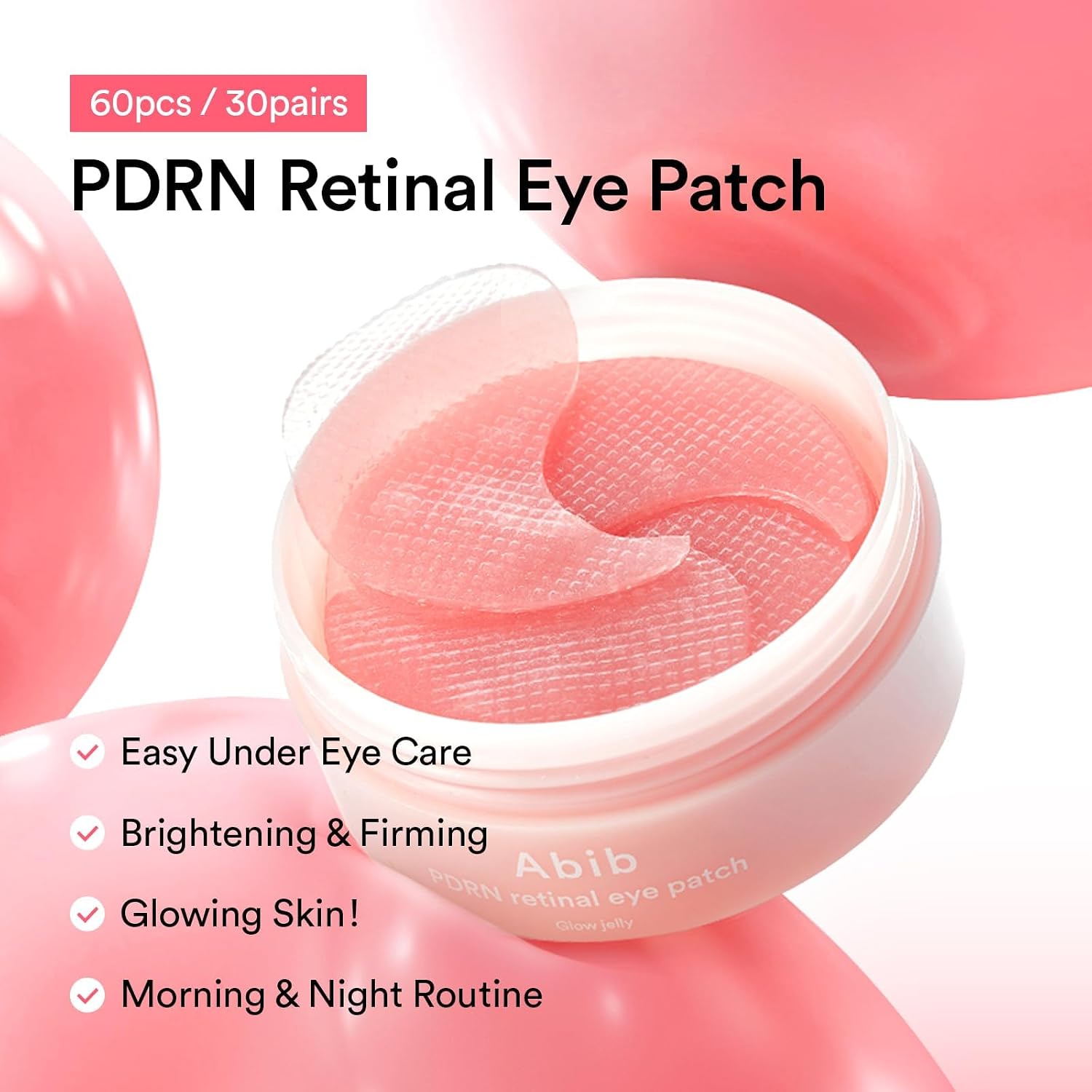 Abib Pdrn Retinal Eye Patch Glow Jelly — корейские пластыри от отеков и темных кругов под глазами, против морщин, с коллагеном, кофеином и ниацинамидом, 60 пластырей,