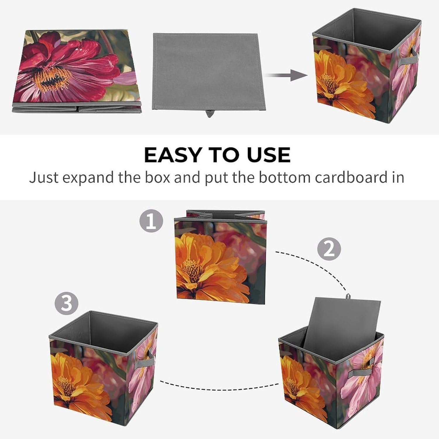 Colorful Spring Summer Flower Fabric Storage,Cube Storage Bins image 4