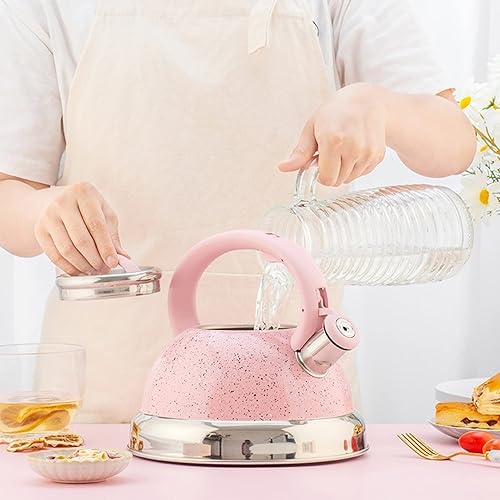 Miniatura 6 de Tetera de té rosa de 3.5 L con mango de plástico de goma para estufa de gas, estufa de inducción, estufa eléctrica de cerámica