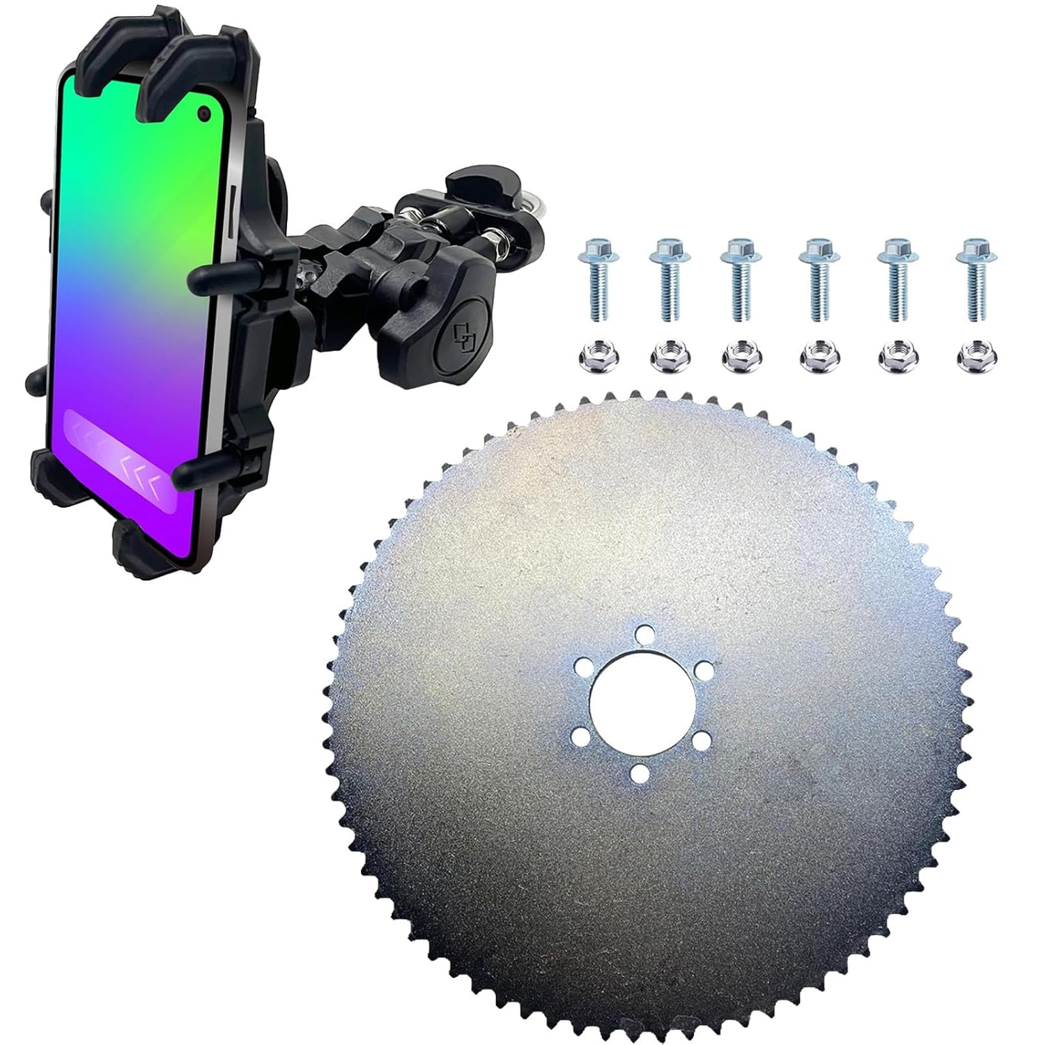 QYMOTO CT100U 75 Tooth Rear Sprocket and Mini Bike Phone Holder for Coleman CT100U Mini Bike