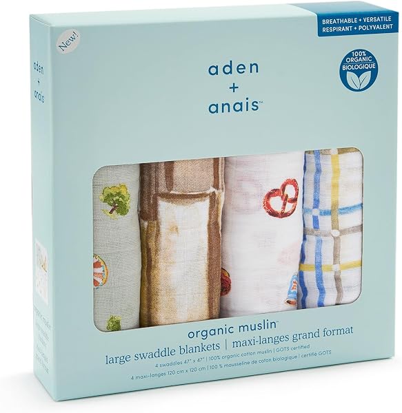 aden+anais エイデンアンドアネイ おくるみ スワドル ニューヨーク オーガニック 4枚 セット 新生児 出産祝い 120cm×120cm コットンモスリン SWADABASWO40012 - 2