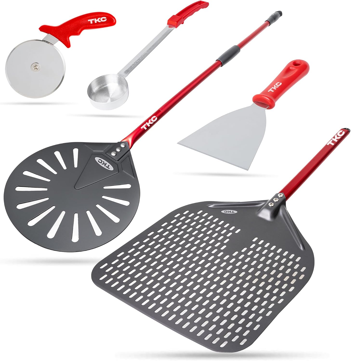 TKC Perforated Pizza Peel Bundle with 14 Inch XL Peel and 9 inch Pizza Turning Peel