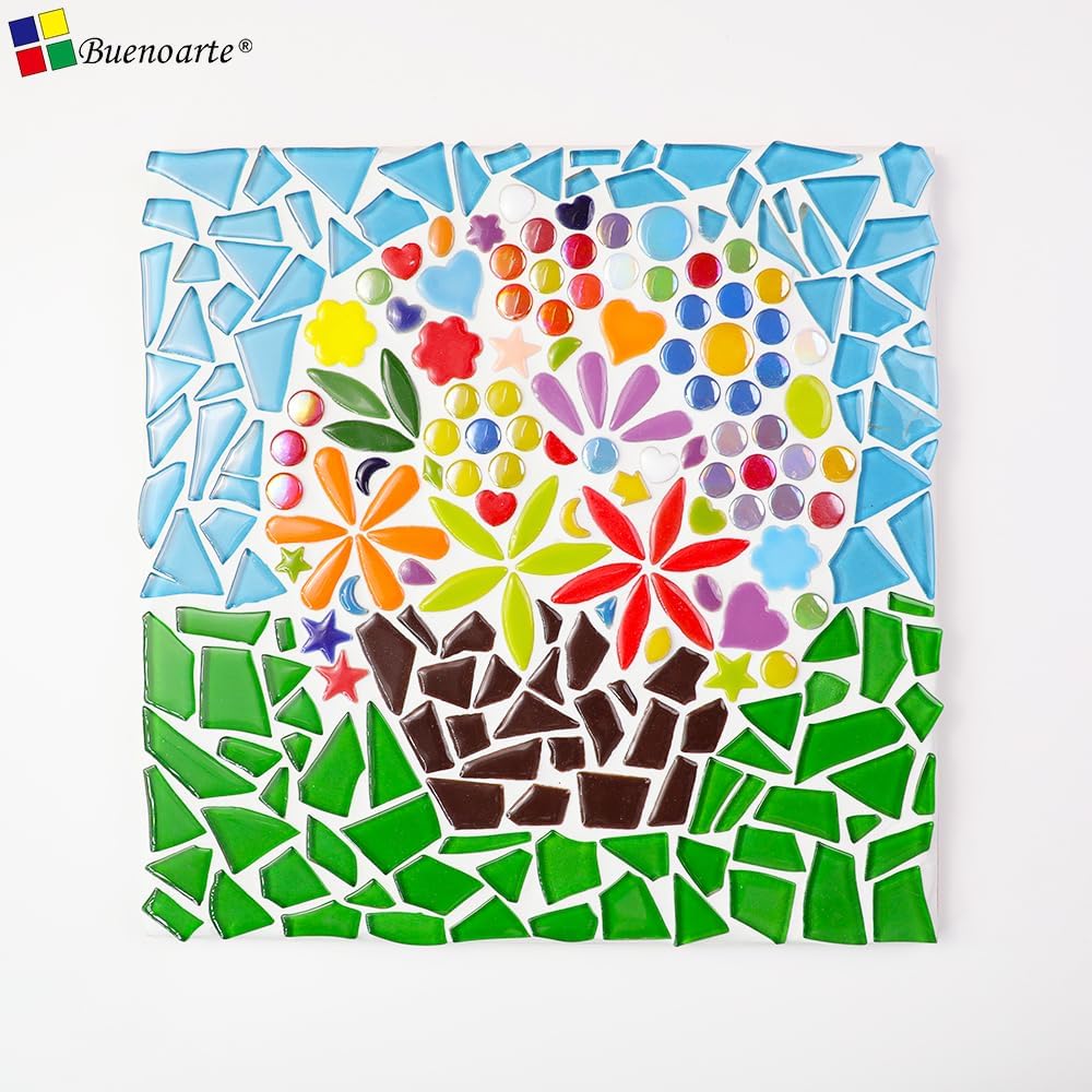 200g Ceramic Mosaic Tiles Pieces, Heart Star Oval Round Flower Shape Mosaics for Crafts Bulk,Student Adults Mosaic Kits Making (Flower Mix)