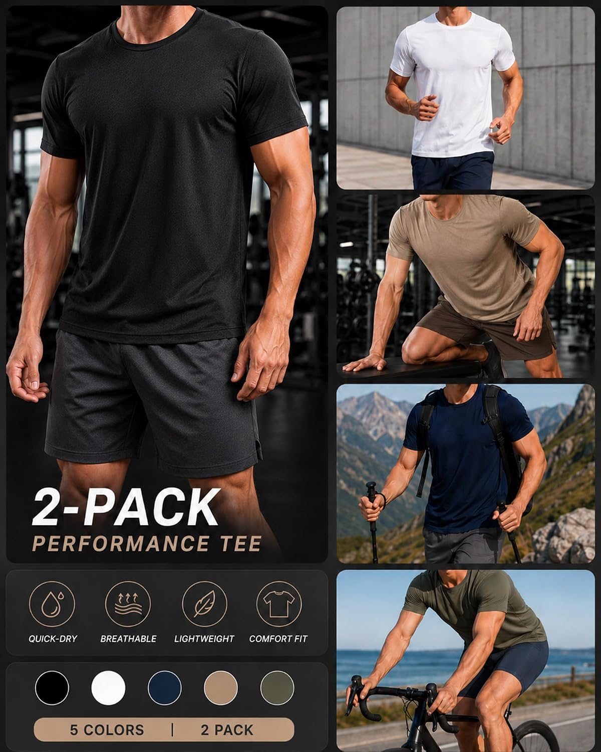 2 Pack Shirts for Men Quick Dry Crew Neck Tees image 4