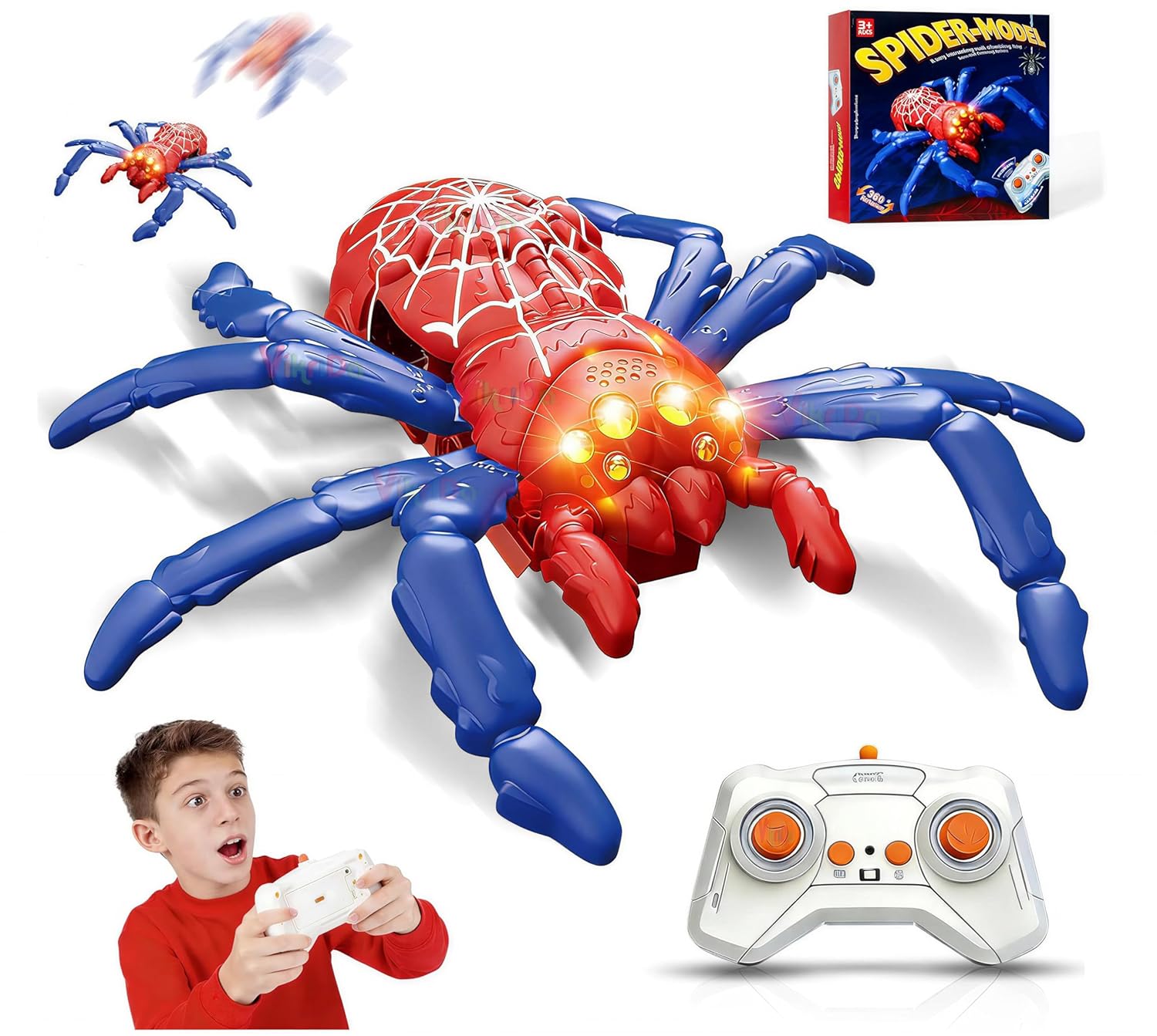 VikriDA Wall Climbing Spider RC Toy with Remote Control, Rechargeable Creepy Crawler Climbs Walls & Ceilings, Glowing Eyes Prank Toy for Kids Boys Girls Birthday Gift-image-45