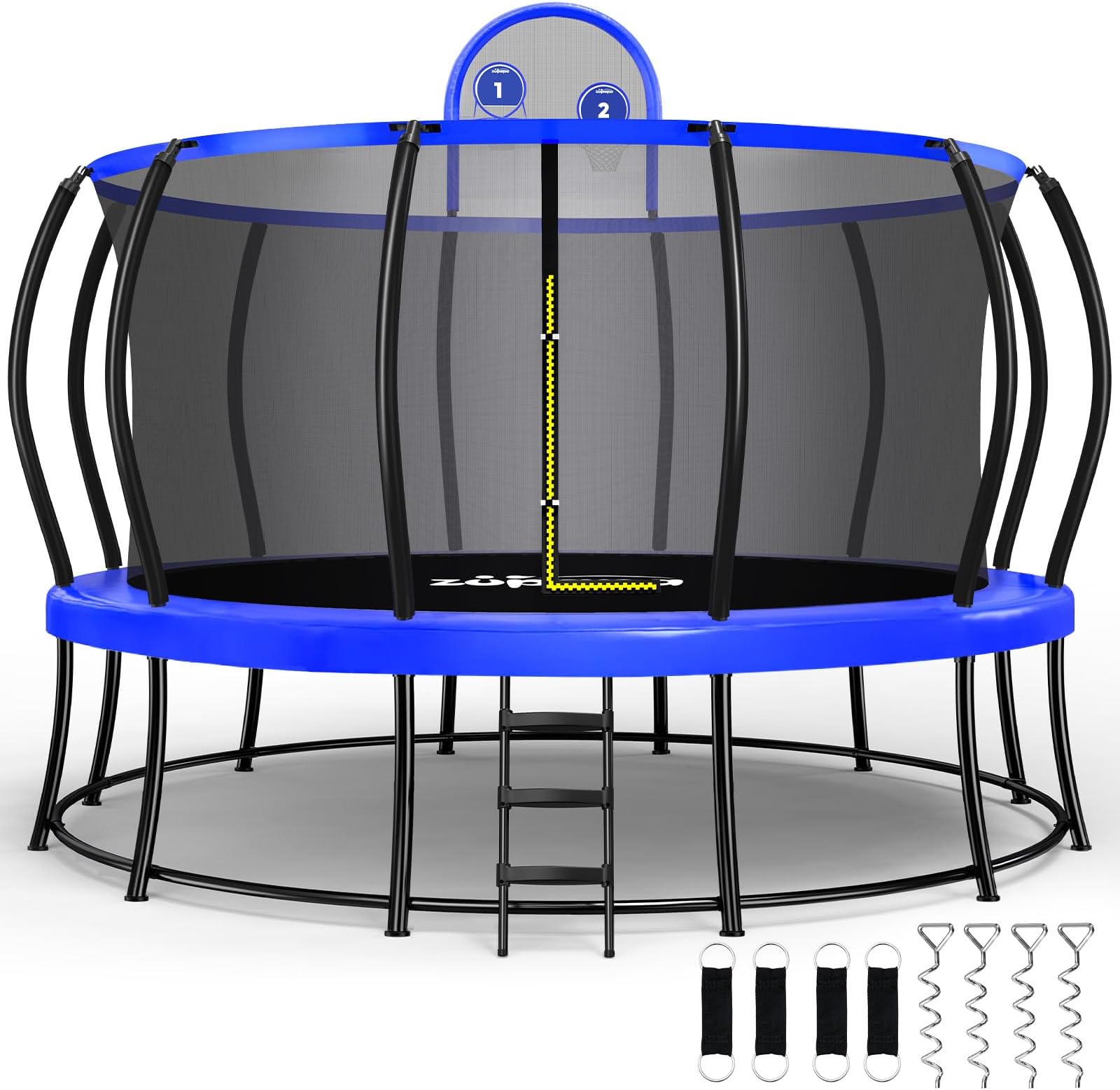 Zupapa 1800LBS Capacity Double Frame Trampoline 16 15 14 12FT No-Gap Safety Design Curved Poles & Basketball Hoop 10-Year Quality Assurance Perfect for Kids & Family Outdoor Fun
