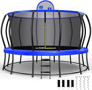 Zupapa 1800LBS Capacity Double Frame Trampoline 16, 15, 14, 12FT with No-Gap Safety Design and Basketball Hoop