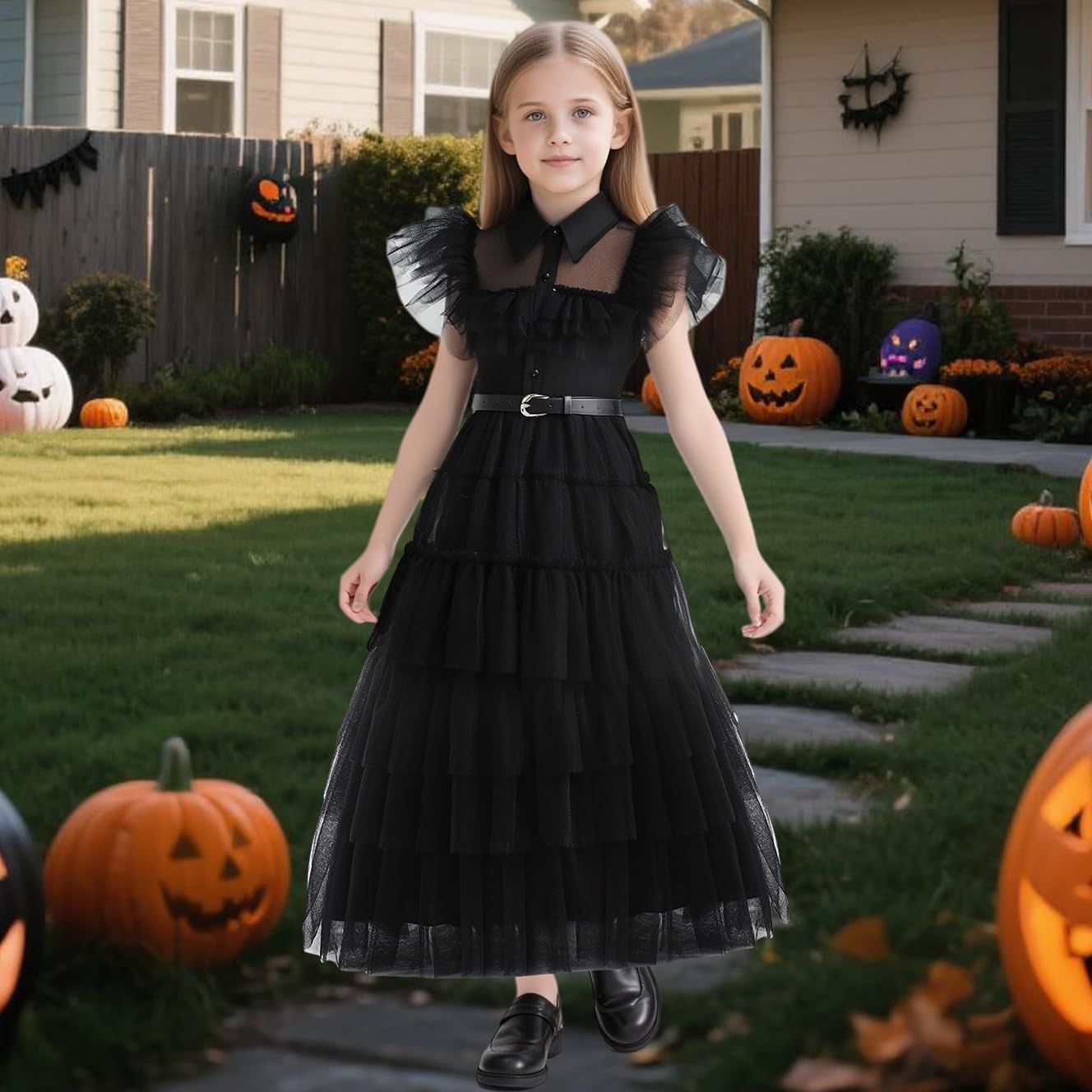 Girls Halloween Costumes Kids Long Black Dress with Acceeeories Cute Dress Up Birthday Outfits - Image 4