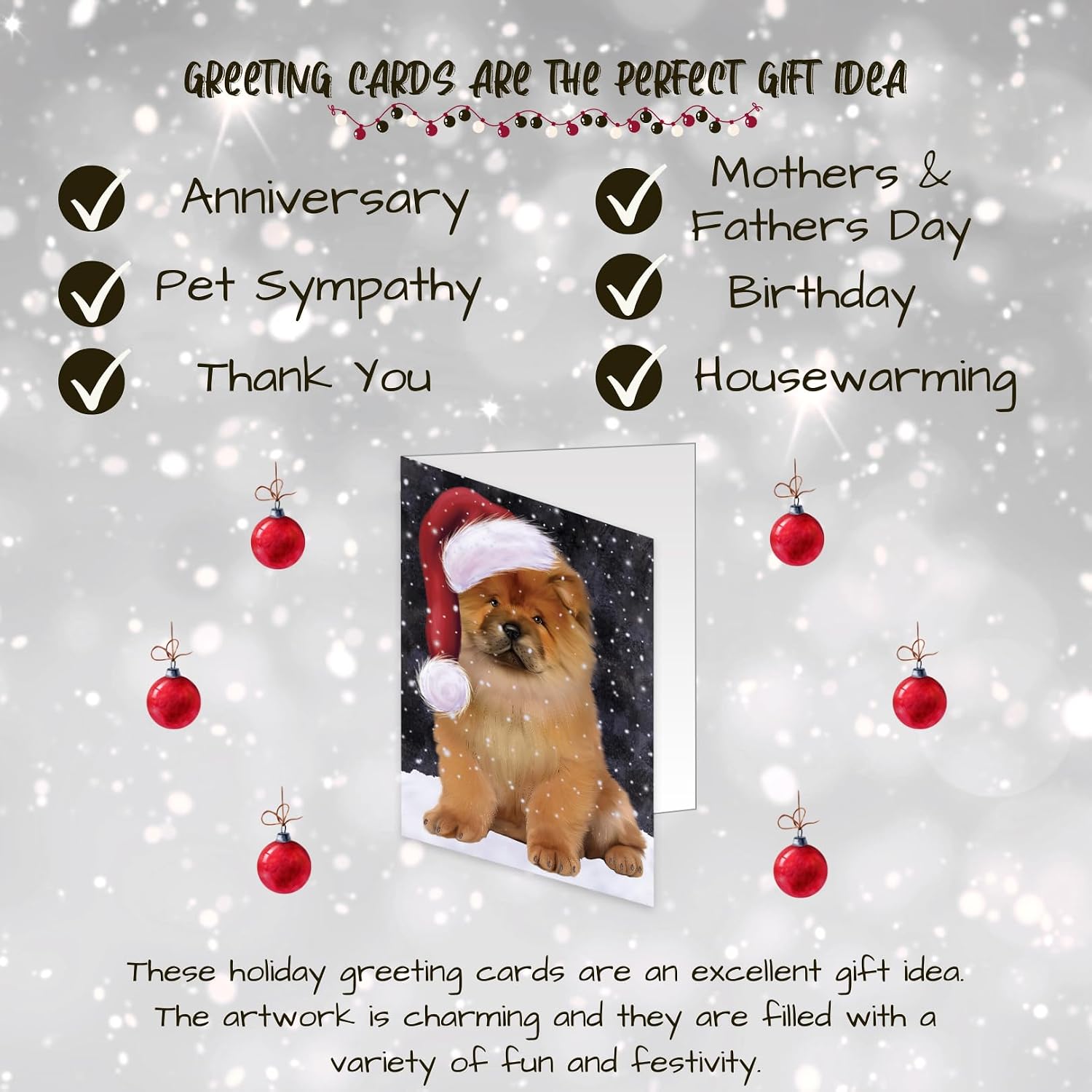 Let it Snow Christmas Holiday Chow Chow Dog Greeting Cards - Adorable Pets Invitation Cards with Envelopes - Pet Artwork Christmas Greeting Cards (10 Greeting Cards)