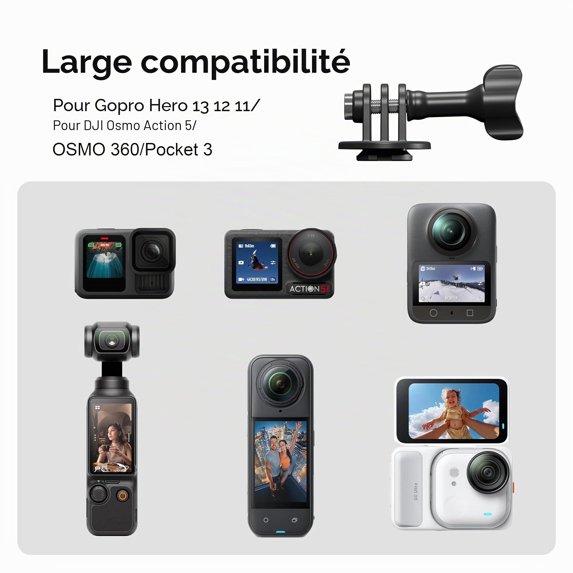 STARTRC VCR Selfie Stick Holster Sac à Dos Sangle Clip Support pour Insta 360 X5 X4 Go Ultra ACE Pro 2 Réglable Quick Release pour Pro Hero 13 12 Max 2 pour DJI Osmo Nano Action 5 Accessoires