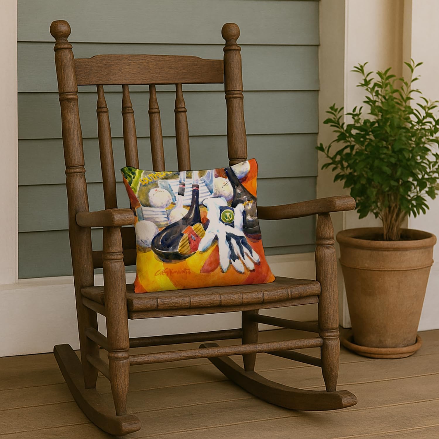 Caroline's Treasures 6070PW1414 Golf Clubs, Ball and Glove Fabric Decorative Pillow Machine Washable, Indoor Outdoor Decorative Pillow for Couch, Bed or Patio, 14Hx14W